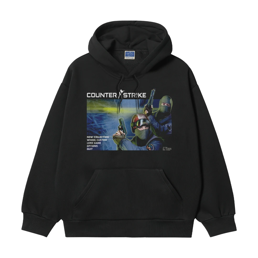 反恐精英CS重磅加绒卫衣美式复古帽衫宽松百搭情侣秋冬原创长袖