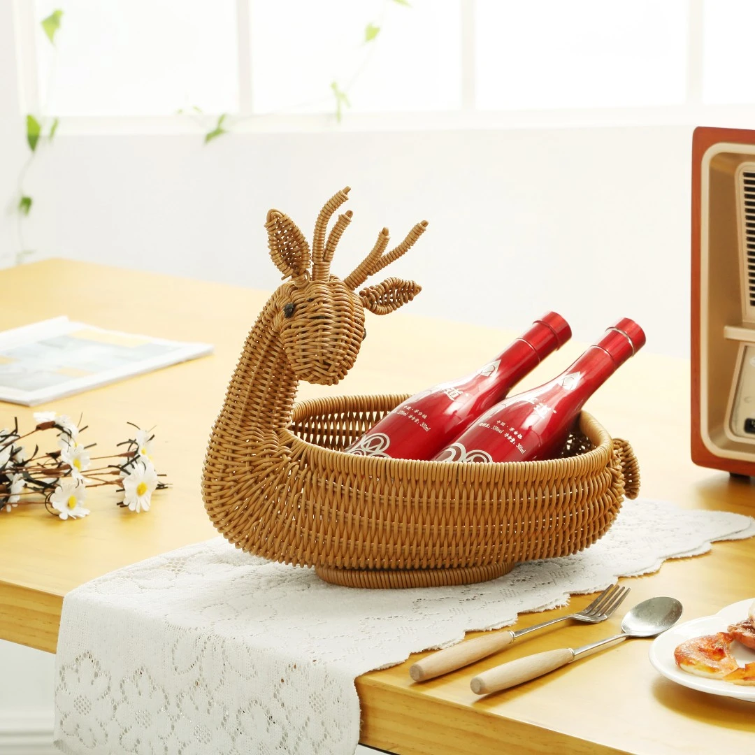 大号鹿水果篮手工编织创意小鹿水果盘玄关收纳篮家用水果篮