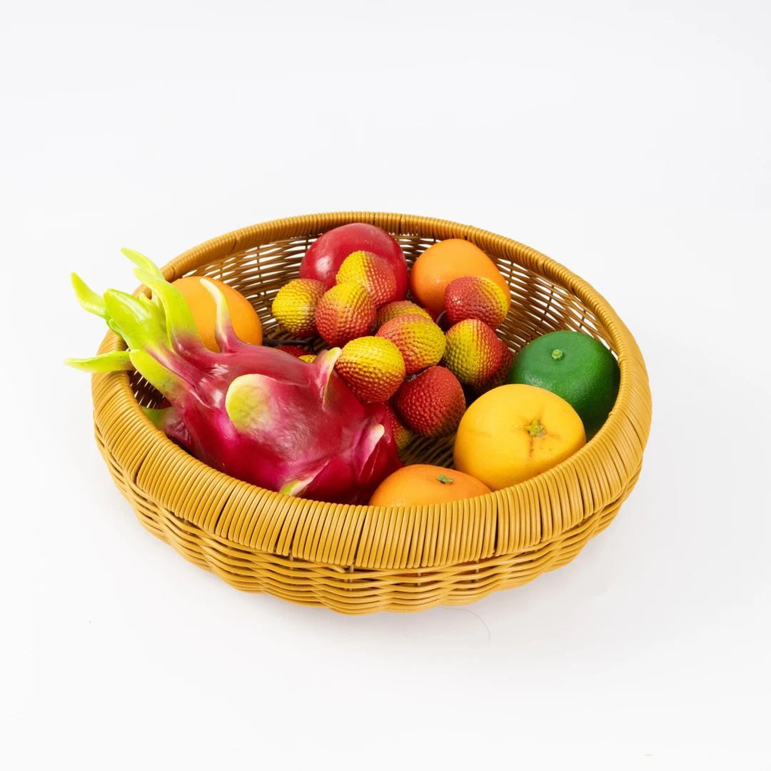 圆形大边水果篮手工户外家用超市买菜筐客厅创意摆放陈列藤编置物