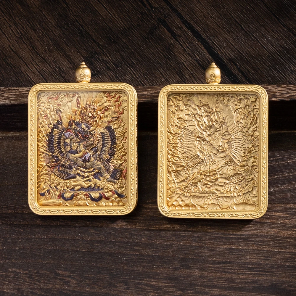【大威德金刚】黄铜鎏金不掉色小唐卡吊坠防水壳子盒子外壳