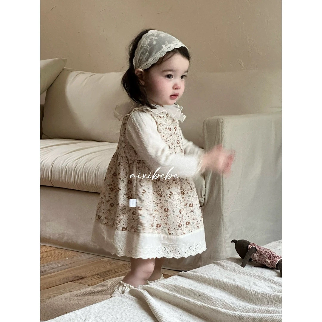 女童秋款碎花连衣裙背心田园风娃娃领打底衫婴儿外出服女婴童
