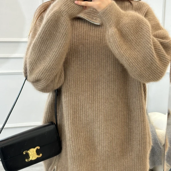 初恋绒 Fashion 秋冬高端表姐款侧拉链女士加厚针织衫 CLR006