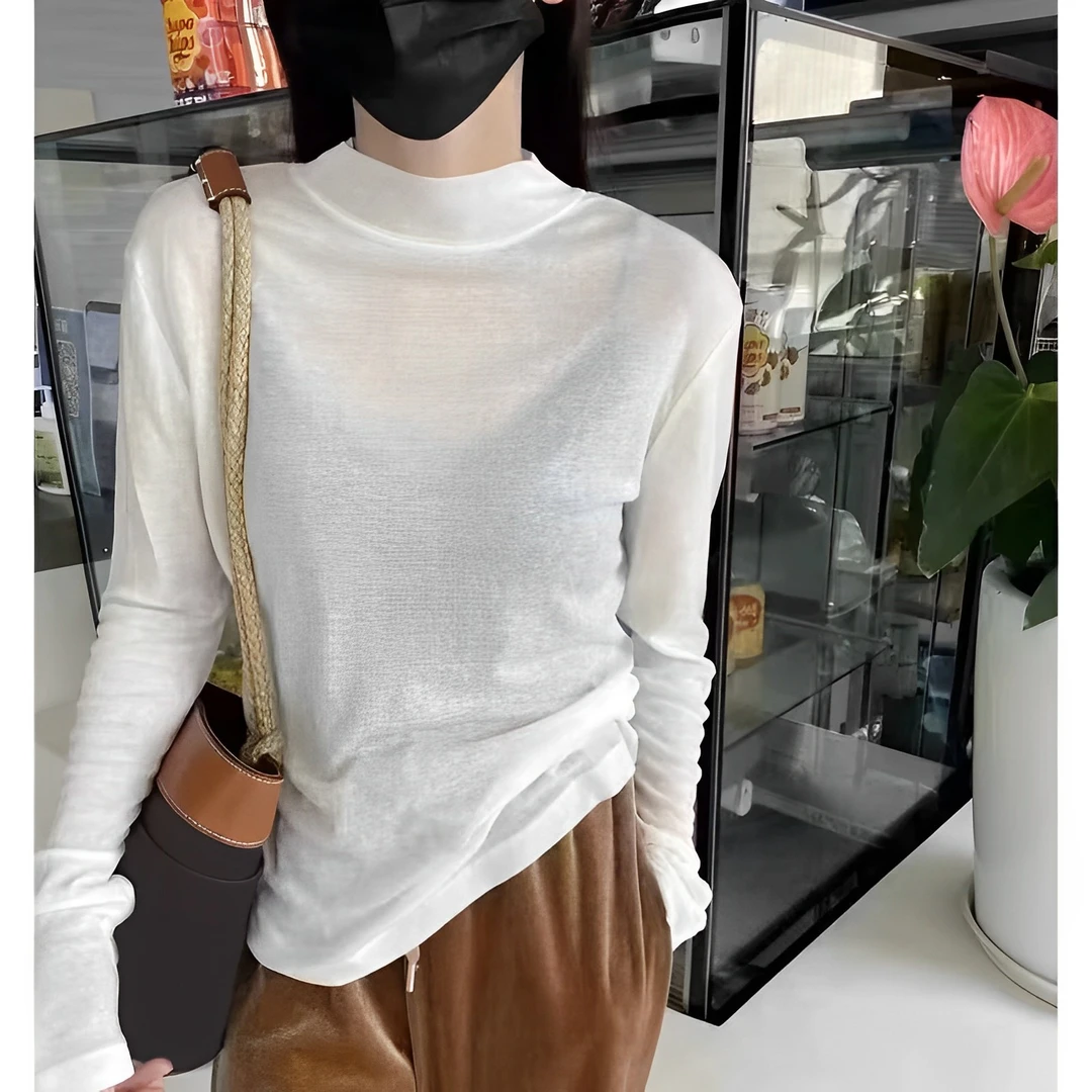 天丝羊毛【半高领】春季不费力穿搭！纯色修身显瘦长袖女t恤T308