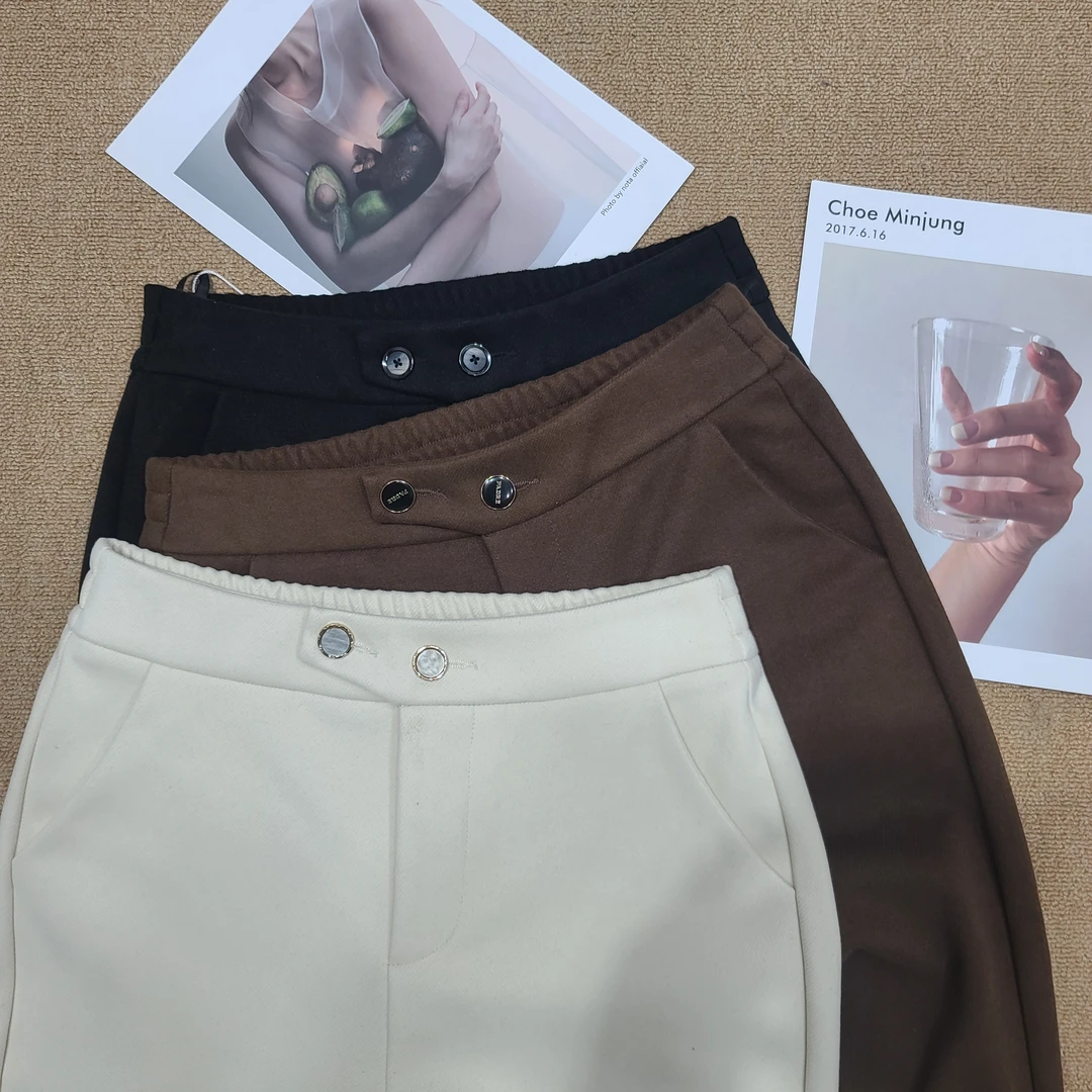 G6847秋冬毛呢裤女裤休闲裤高腰显瘦裤子西裤烟管裤