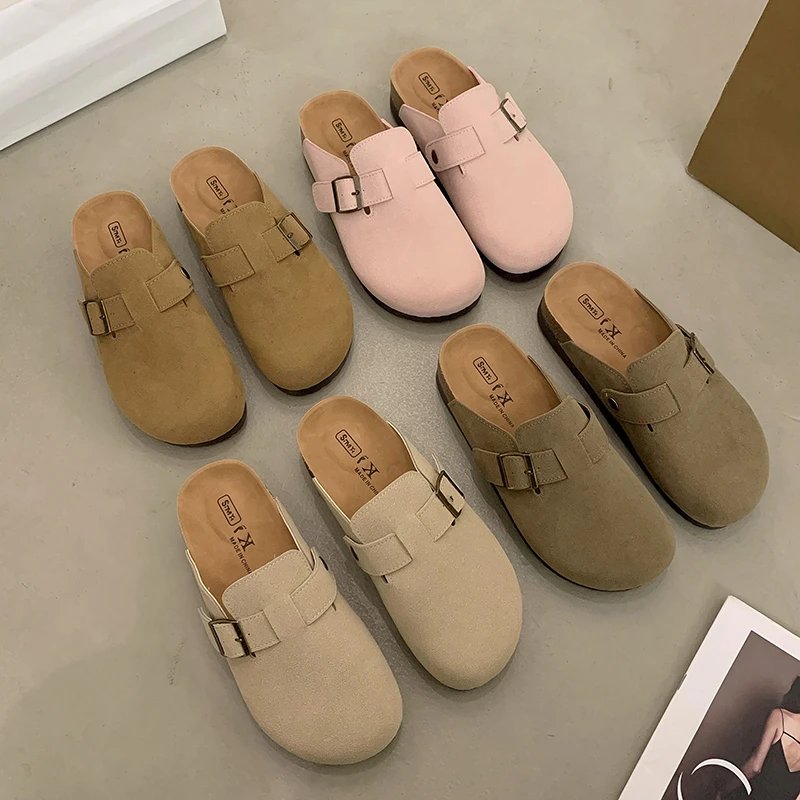 厚底4.5cm外穿勃肯拖鞋女2025春夏新款森系复古磨砂包头半拖鞋