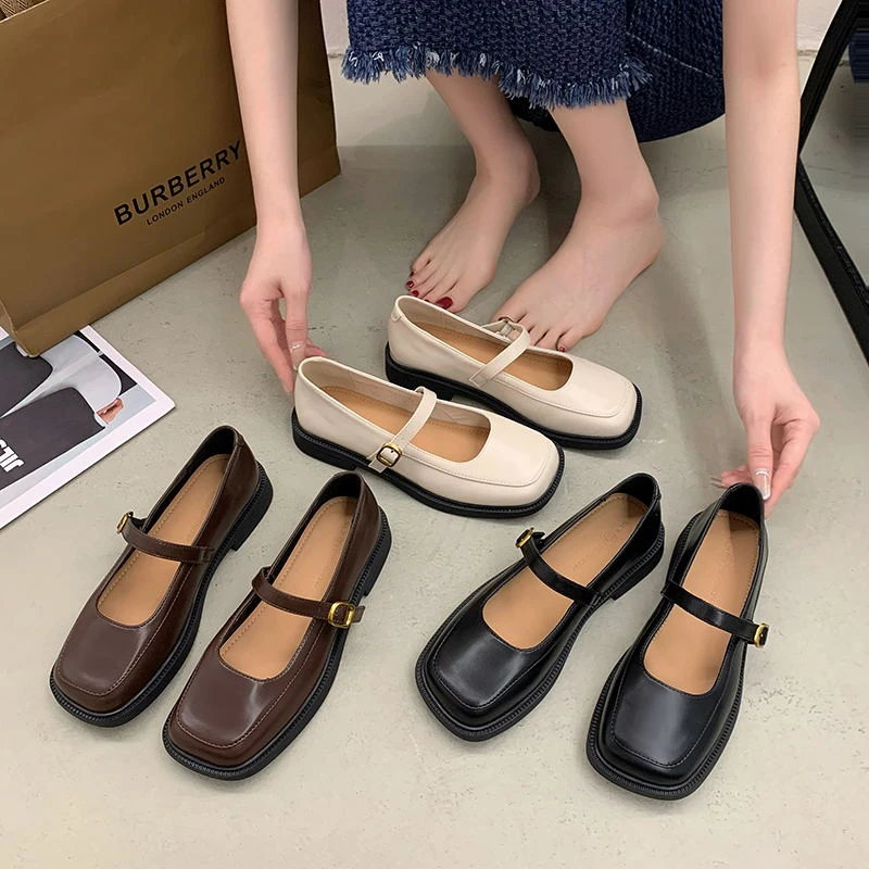 玛丽珍女鞋平底方头法式小皮鞋春夏新款单鞋温柔晚晚鞋乐福鞋