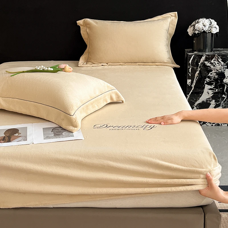 【加厚牛奶绒床笠】新款冬季保暖加绒纯色床笠-高克重防滑床套床罩