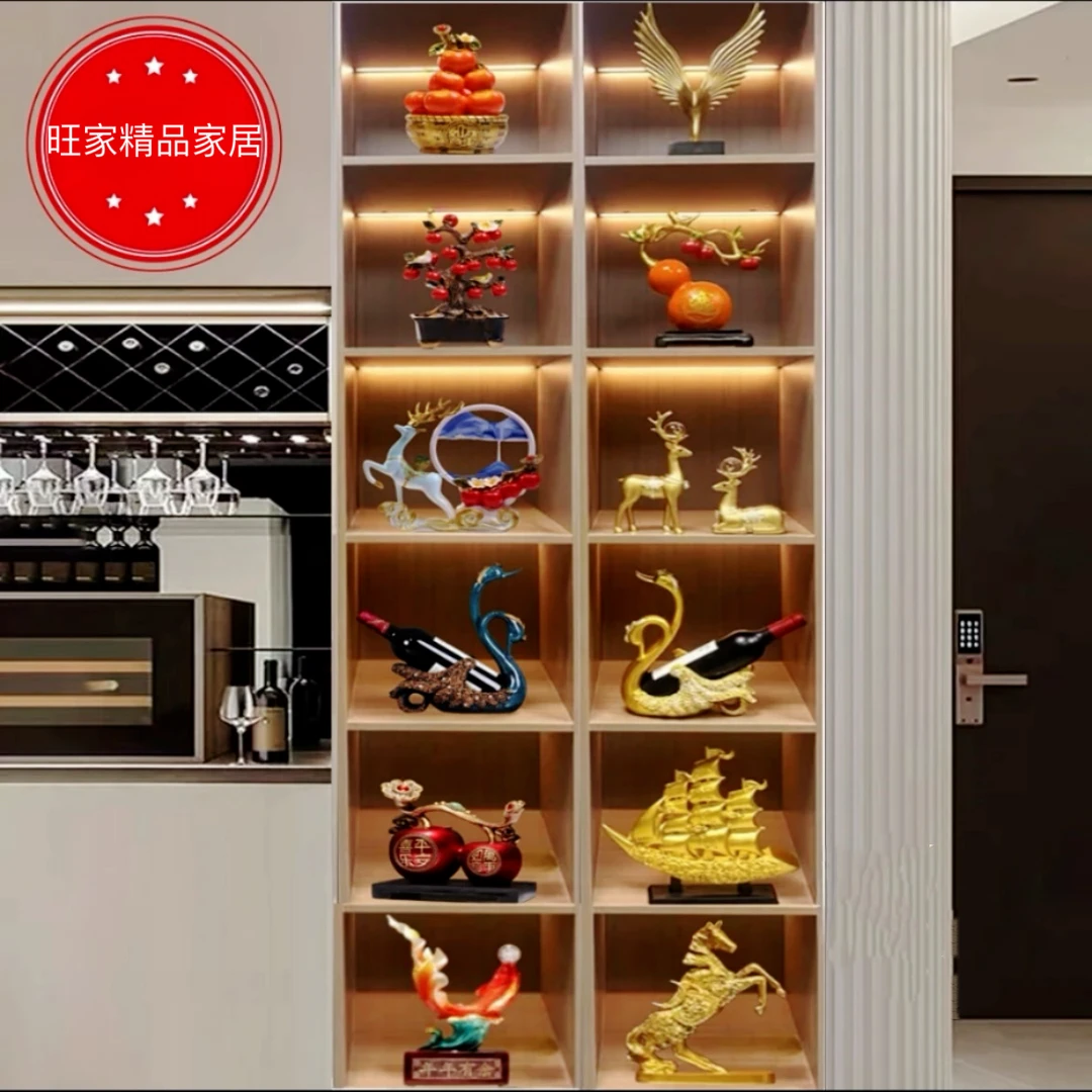 爆款新中式6层12格套装家居双开门酒柜玻璃餐边柜装饰品摆件乔迁