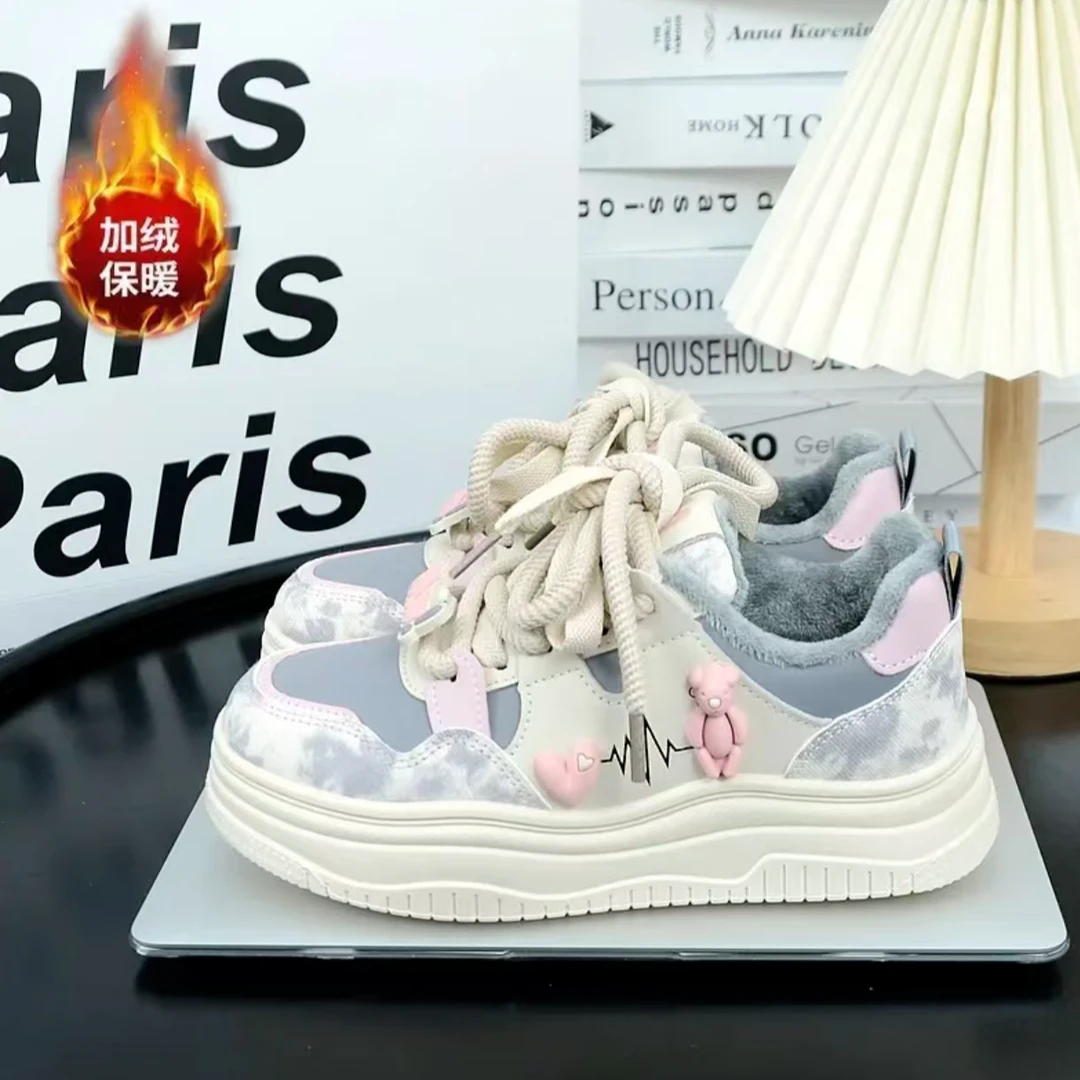 保暖加绒厚底二棉鞋女款2024新款秋冬百搭小白鞋棉鞋休闲冬季女鞋