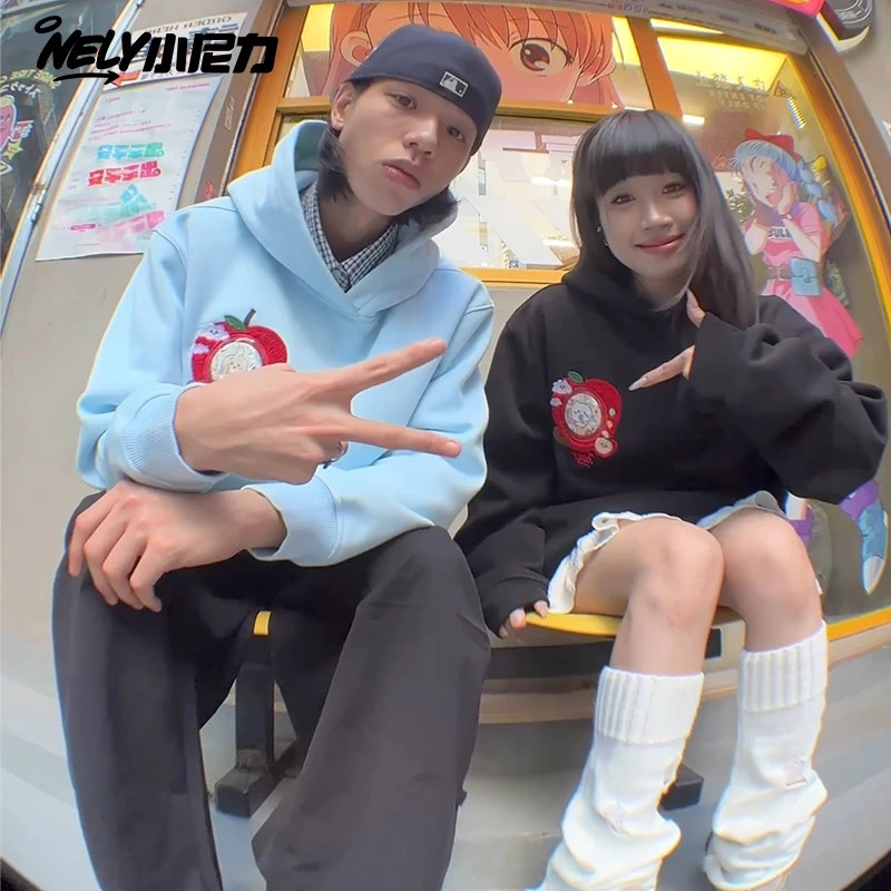 NELY小尼力秋冬情侣装苹果吧唧连帽卫衣2025新款秋冬加绒外套男女
