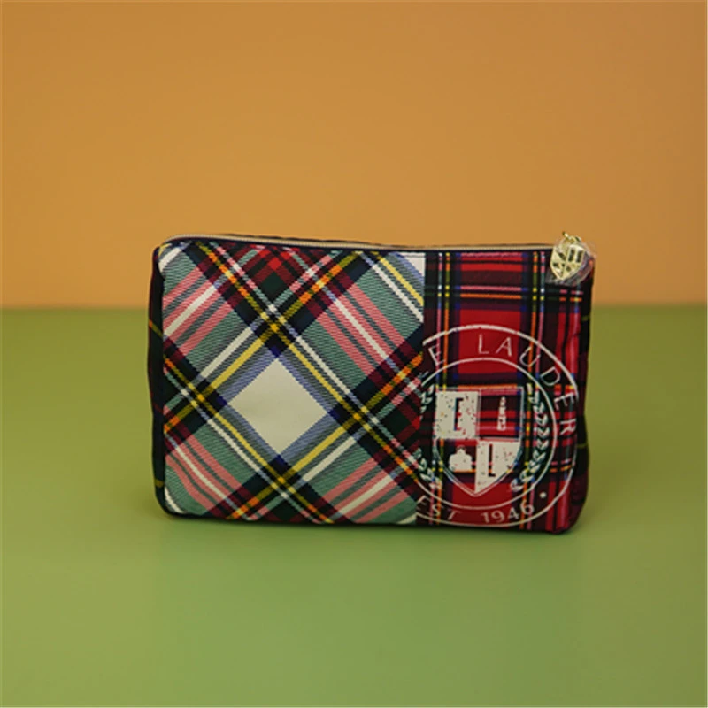 ly810 新款格子印花图案化妆包 便携简约收纳包 布艺女士手包包