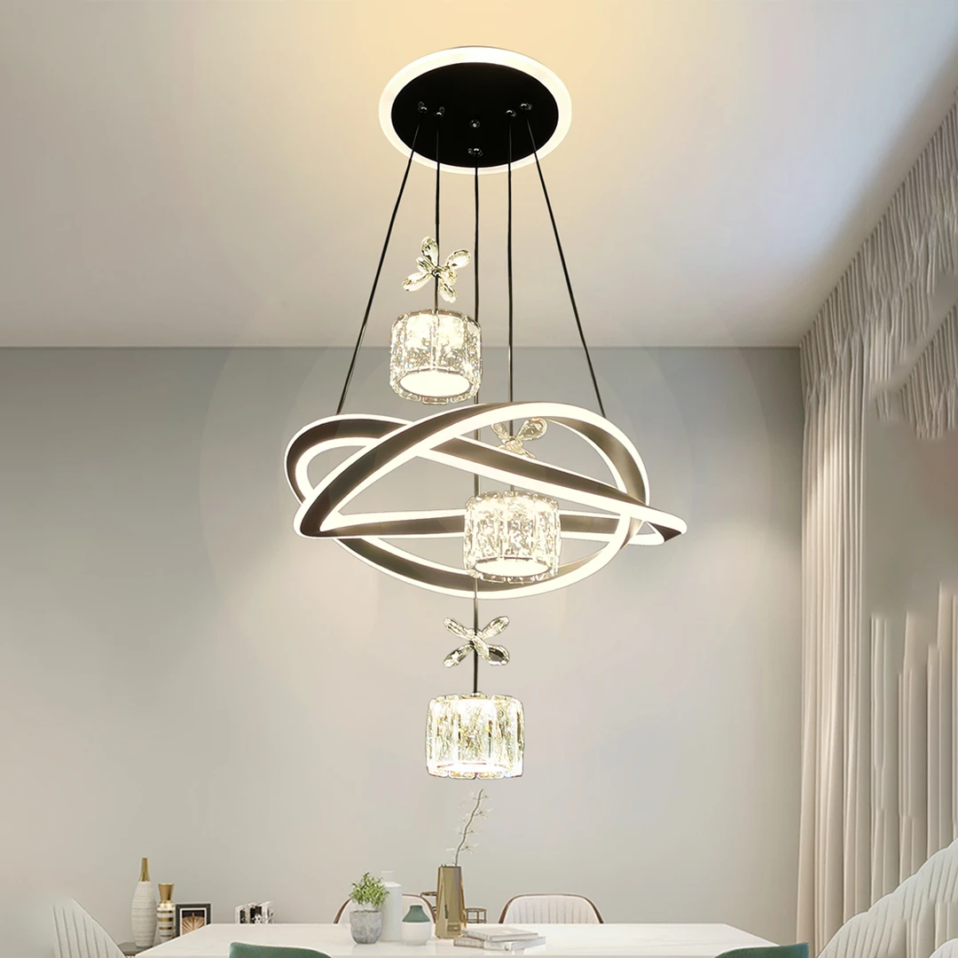 2024年新款现代简约吧台创意饭厅餐桌吊灯家用网红水晶餐厅灯超亮