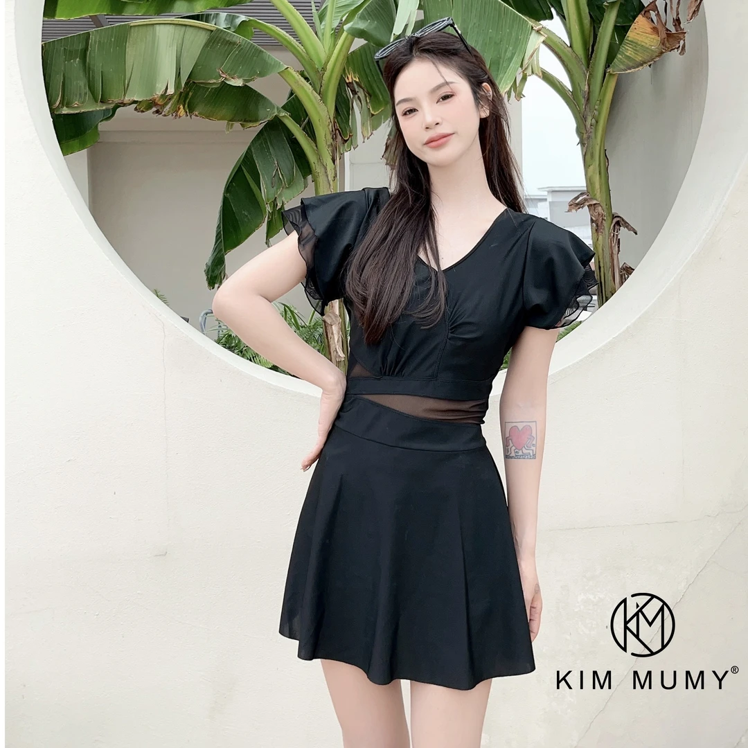 KimMumy专属定制大码夏季遮肚显瘦蕾丝褶皱收腰连泳衣LX ZXX001