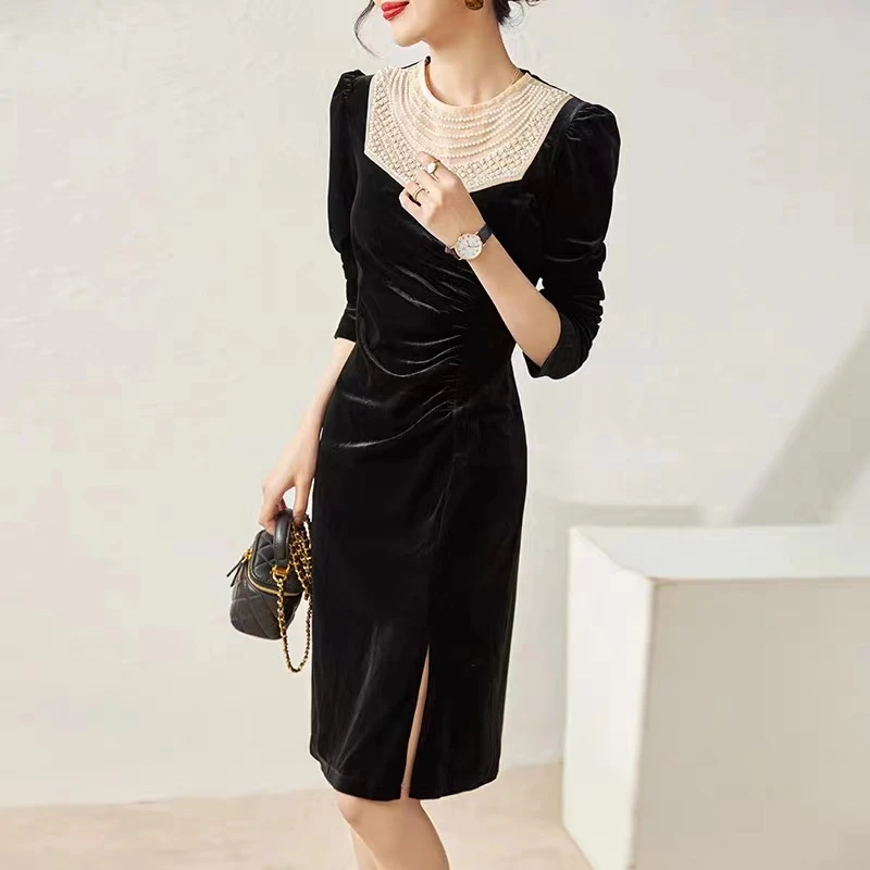 精品女装金丝绒清仓（扣号在此链接下单）长款时尚复古气质连衣裙