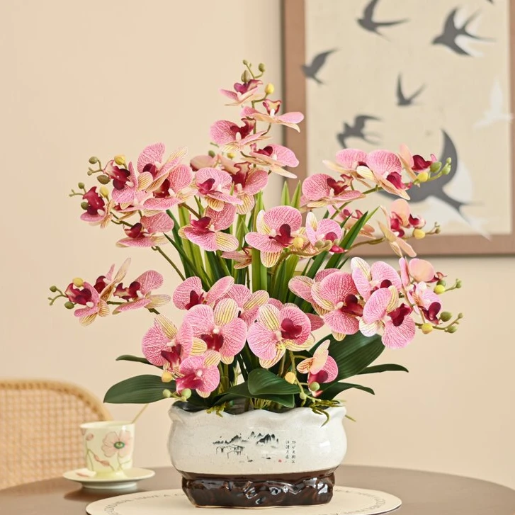 仿真蝴蝶兰花大盆摆设高端客厅会议室电视柜边几