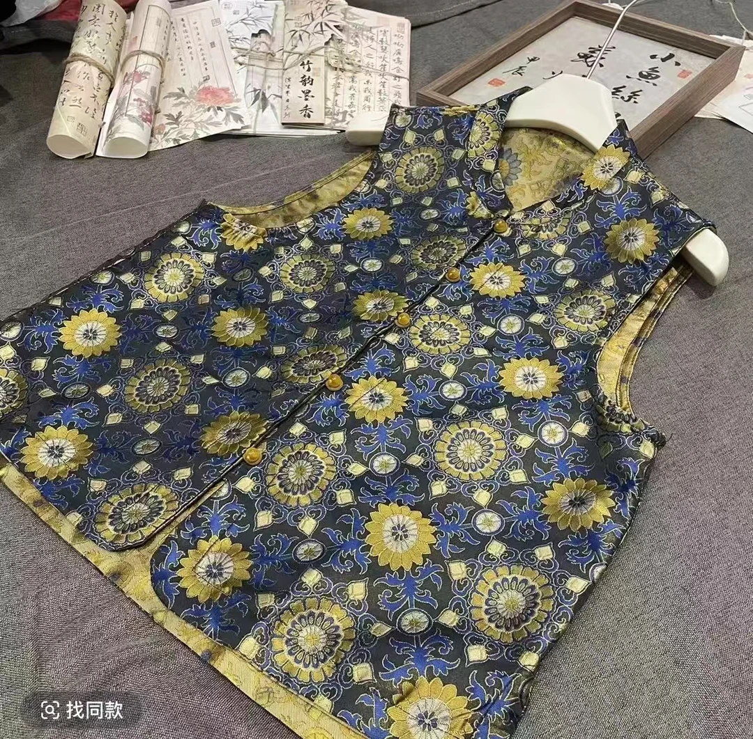 【大小团花】满分宋锦秋冬季复古盘扣时尚宽松显瘦百搭马甲