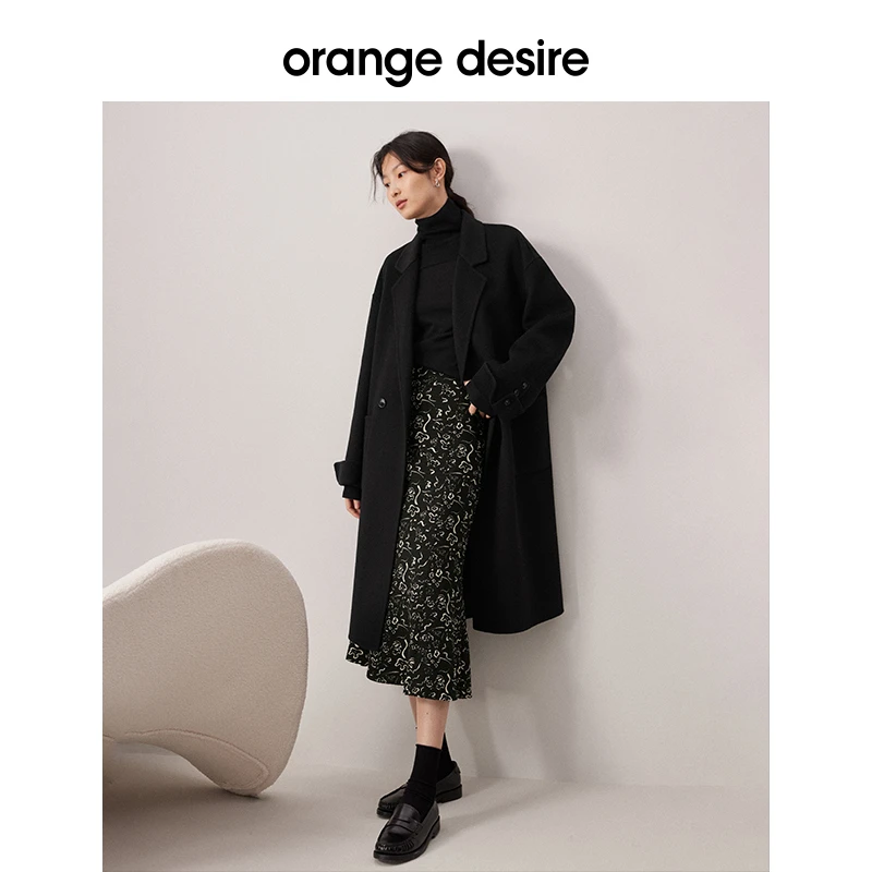 orange desire毛呢外套女翻领宽松韩版加厚双面呢大衣OD22AW8120*