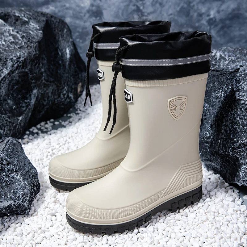 高筒雨鞋男士中筒保暖防水鞋长筒胶鞋防滑防臭钓鱼靴工地劳保雨靴