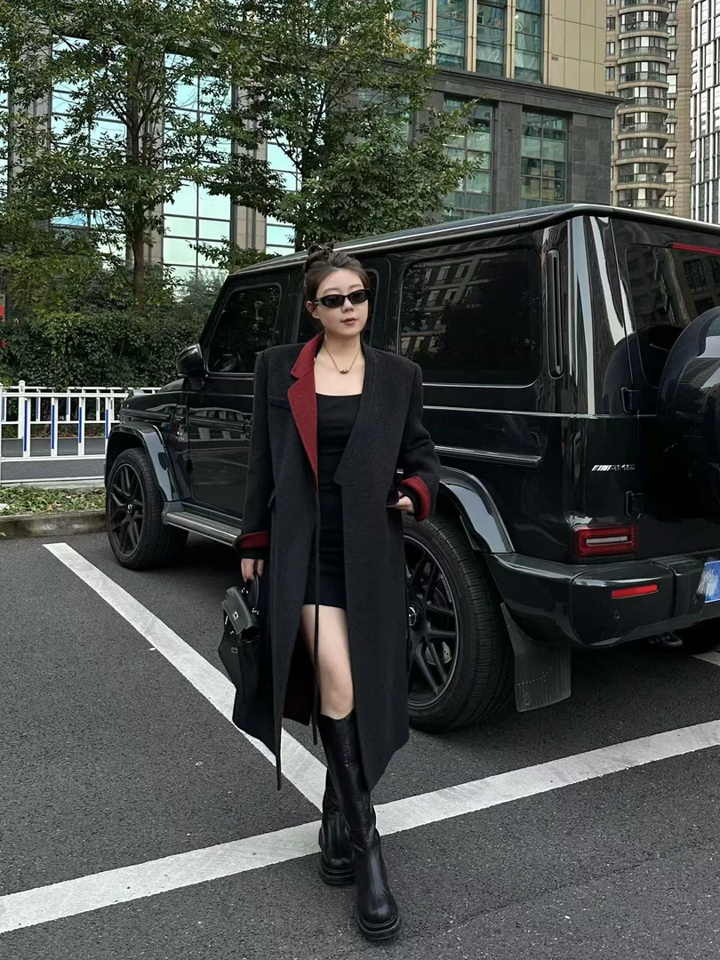 琪琪怪怪大码女装【英伦腔调】高级感气质双面双色羊毛大衣C15747QQ