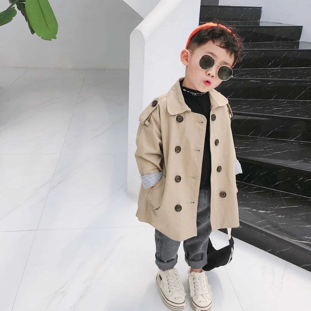 工装风衣中长款外套2023春季新品韩版宝宝儿童纯色洋男童