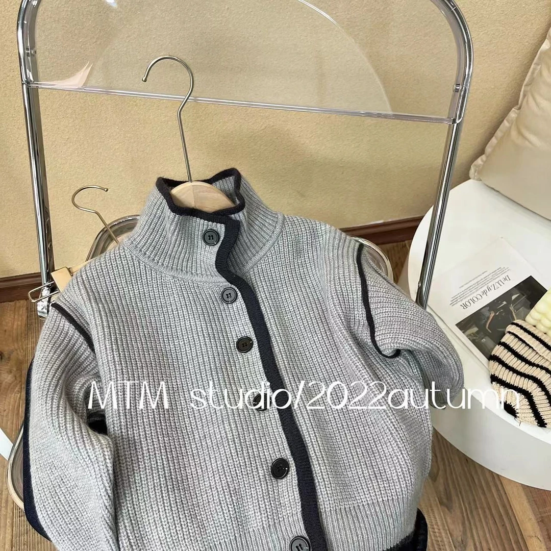 【现货】2023秋季新品男女童毛衣加厚灰色时尚韩版