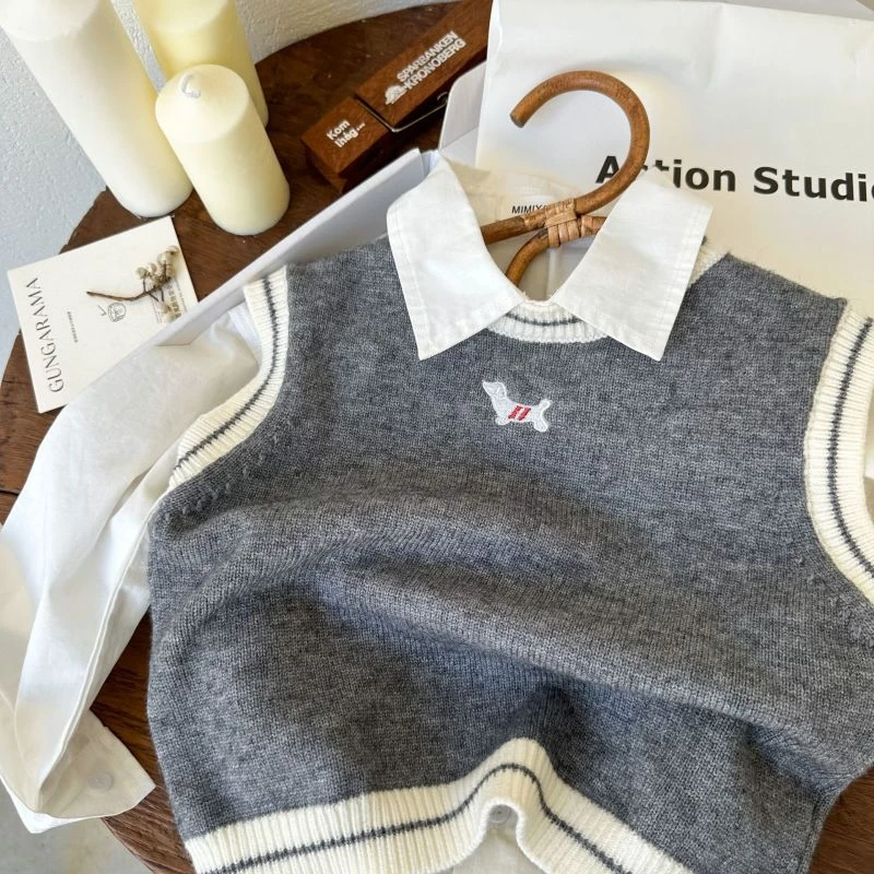 儿童毛衣2023秋季新品男女童针织毛线马甲宝宝卡通无袖衣潮