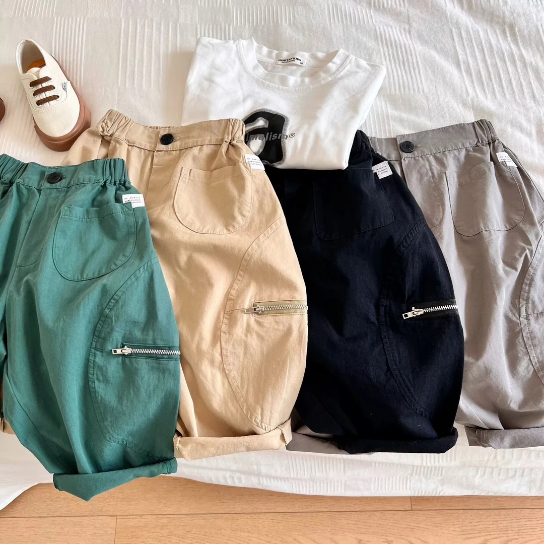 儿童长裤春秋款工装裤纯色休闲宽松宝宝运动裤2022新款哈伦阔腿裤