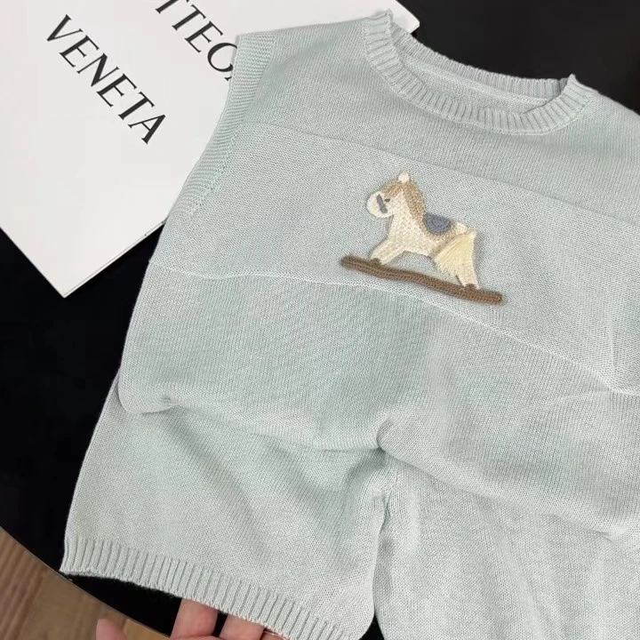 2024夏季新品儿童针织套装轻奢时尚休闲百搭圆领重工