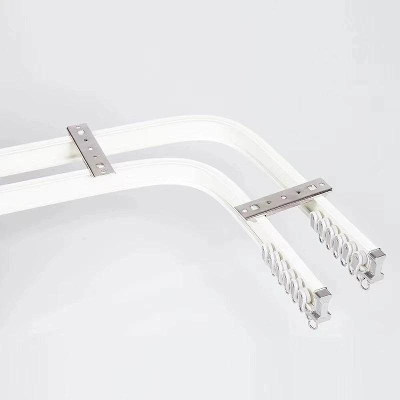 纯白色时尚静音铝合金弯曲窗帘轨道L型U型弯轨道窗帘配件转弯90度