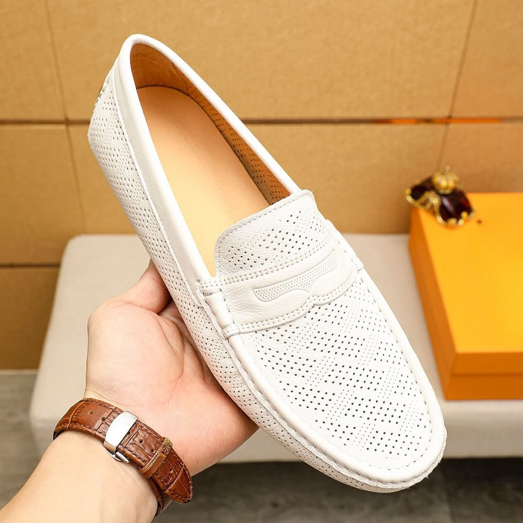 新款男士夏季打孔透气男士豆豆鞋男一脚蹬百搭洋气软底镂空凉鞋