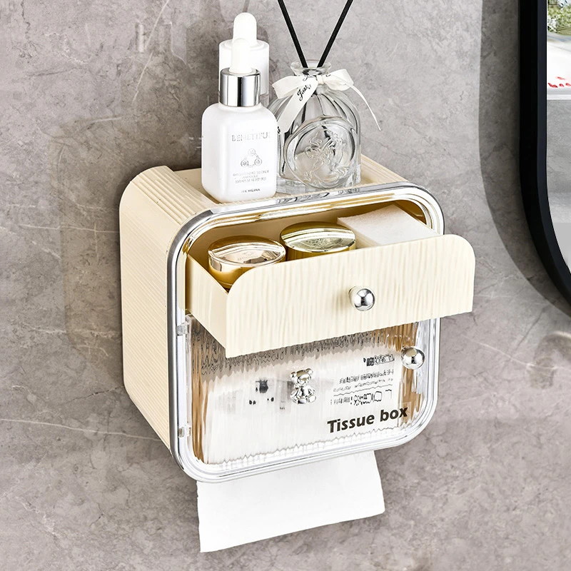 【佳立方】轻奢电镀壁挂纸巾盒卫生间免打孔抽纸盒浴室防水置物架