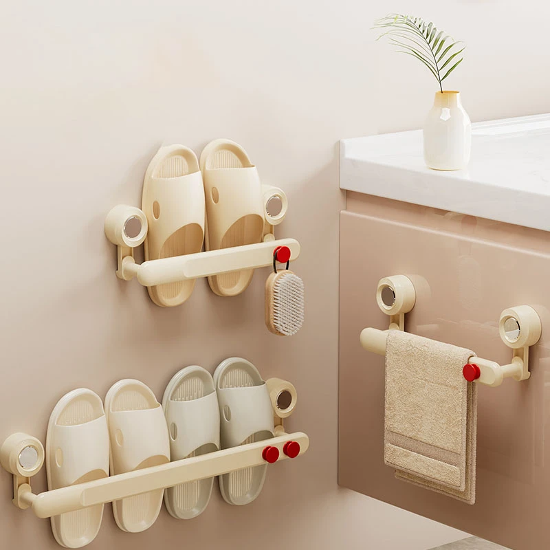 【佳立方】奶油吸盘拖鞋架家用卫生间沥水收纳架免打孔多功能置物架