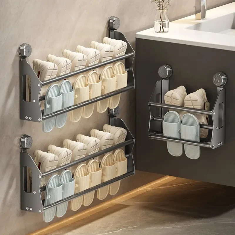 【佳立方】一体式吸盘鞋架多功能免打孔壁挂卫生间拖鞋沥水收纳架