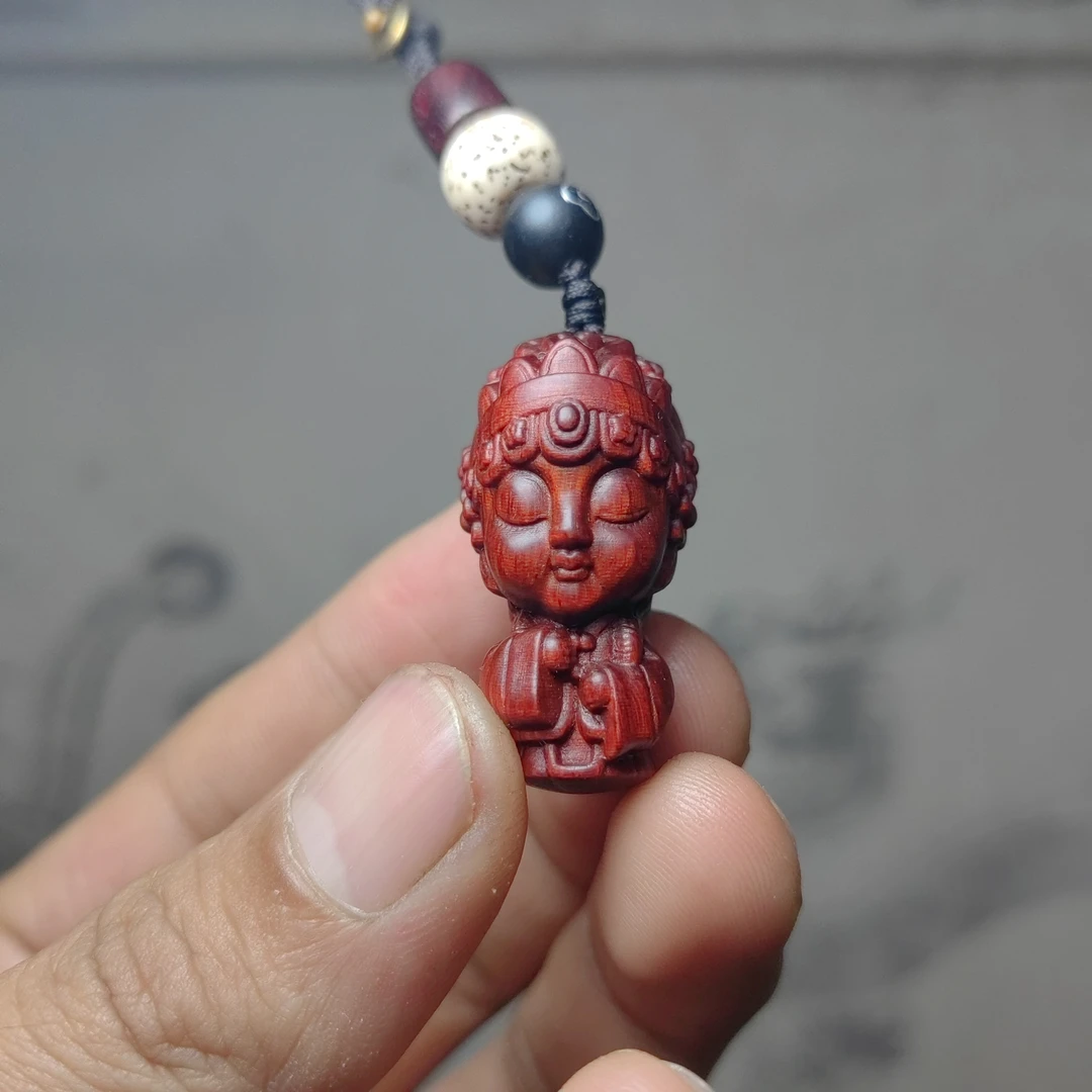 紫檀红木头精雕刻戏曲美女花旦钥匙扣吊坠文盘玩手把挂件质制饰品