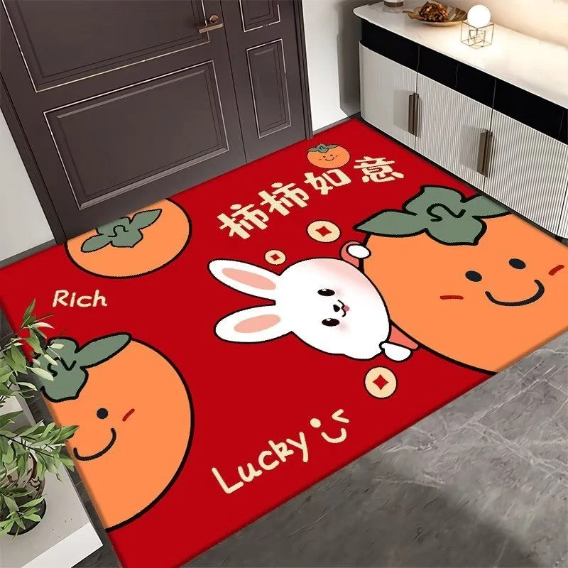 地垫入户门垫2023兔年红色喜庆脚垫防滑吸水脚垫耐脏地毯可裁剪