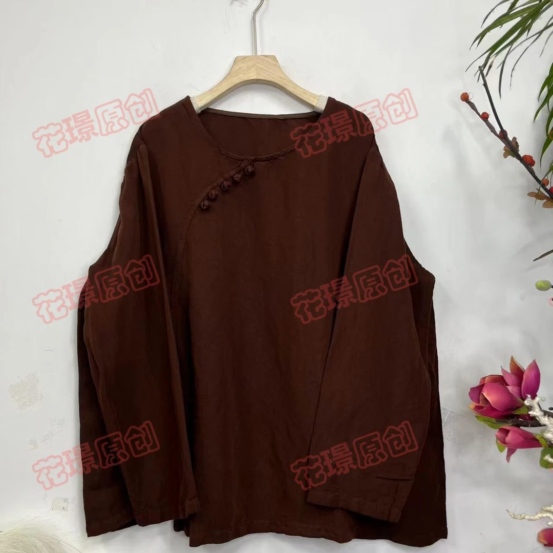 花璟原创设计复古炒色装饰盘扣圆领上衣（衣长75胸围132）