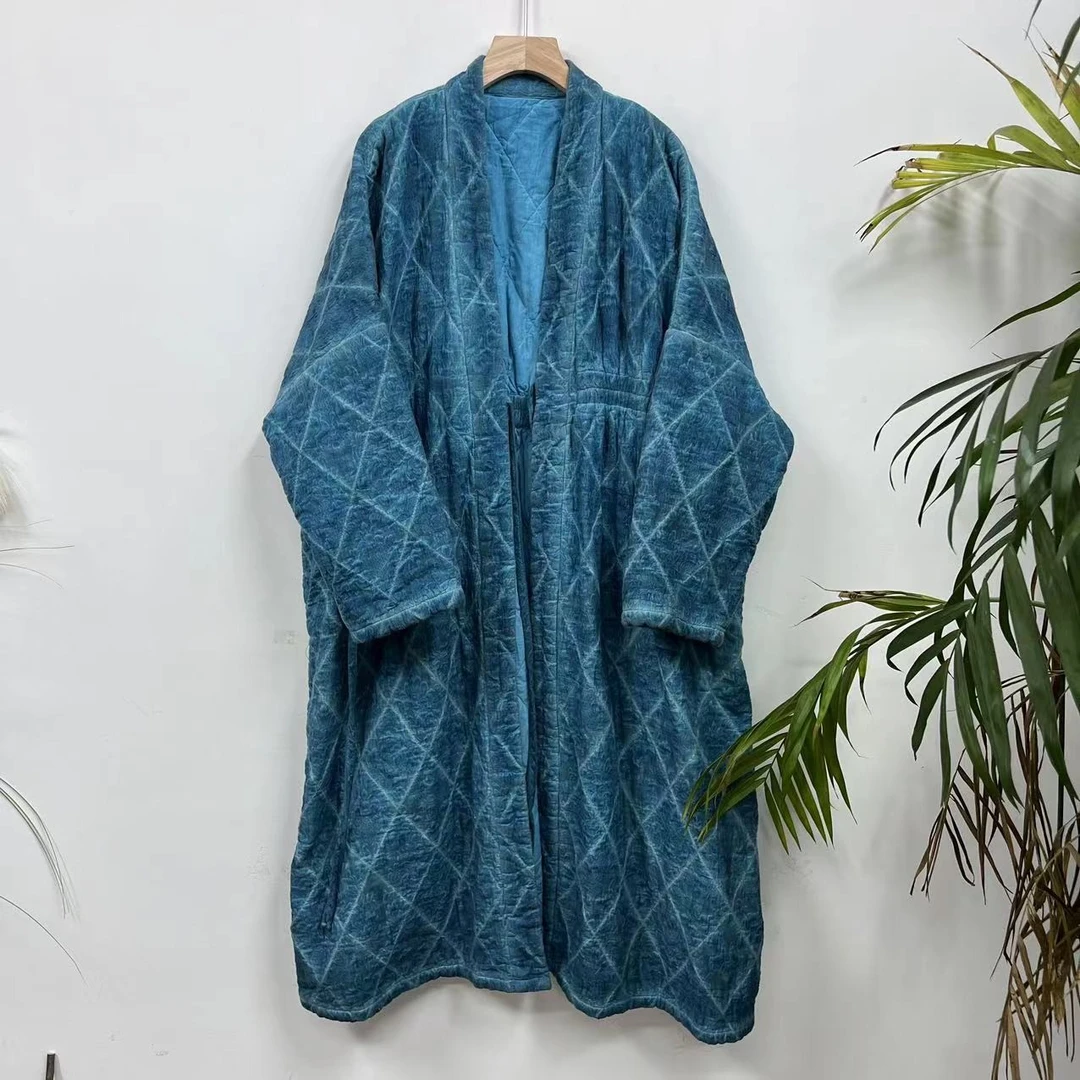 花璟原创设计款复古脏染做旧菱形格夹棉外套（衣长112胸围145）