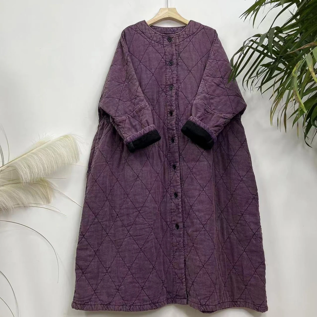花璟原创设计复古炒色菱形格夹棉风衣外套（衣长113胸围130）