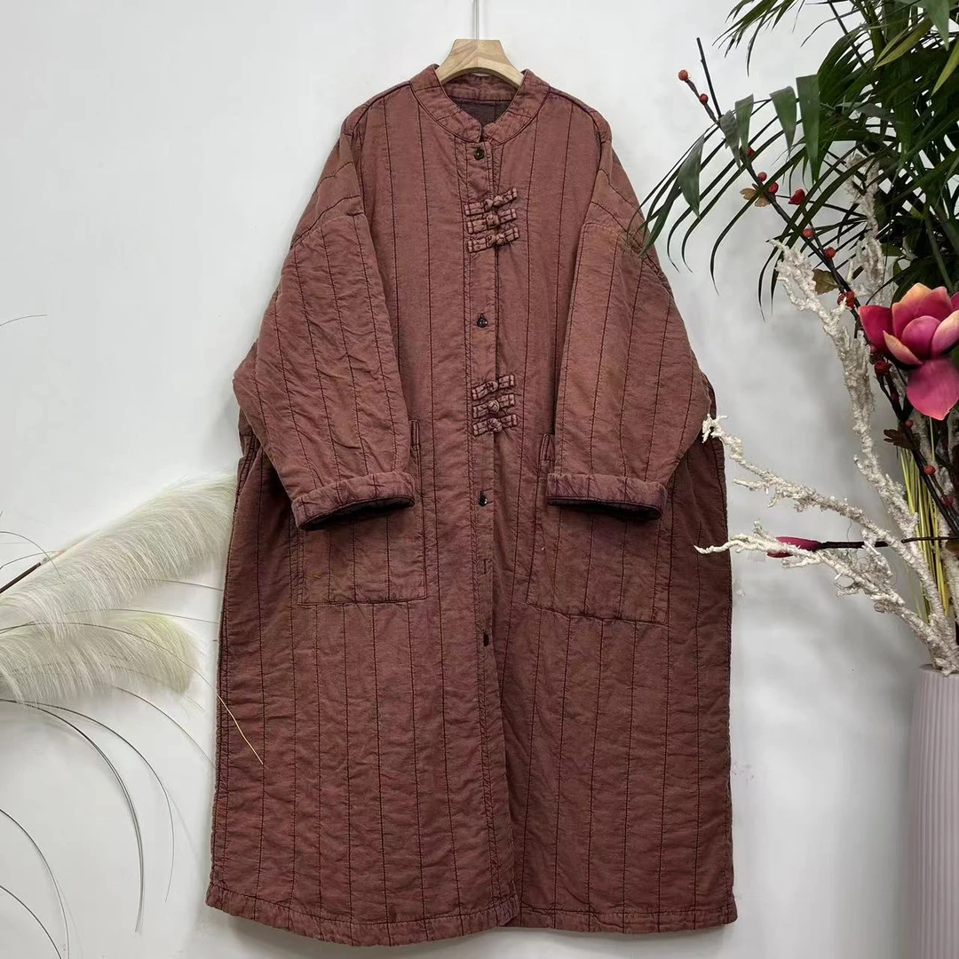 花璟原创设计炒色做旧立领绗线夹棉棉衣（衣长118胸围166）