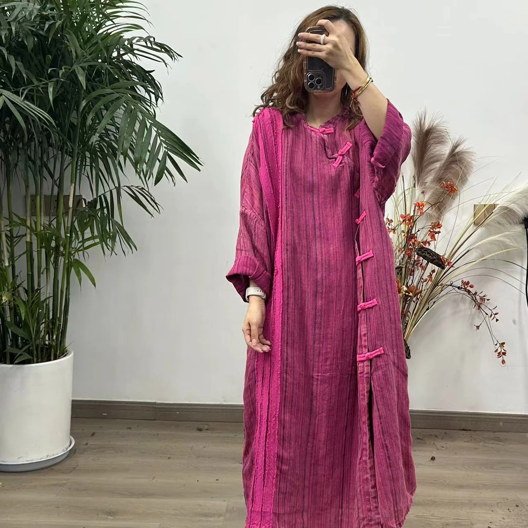 花璟原创设计立领斜襟盘扣手工拉长款裙袍（衣长116胸围132）