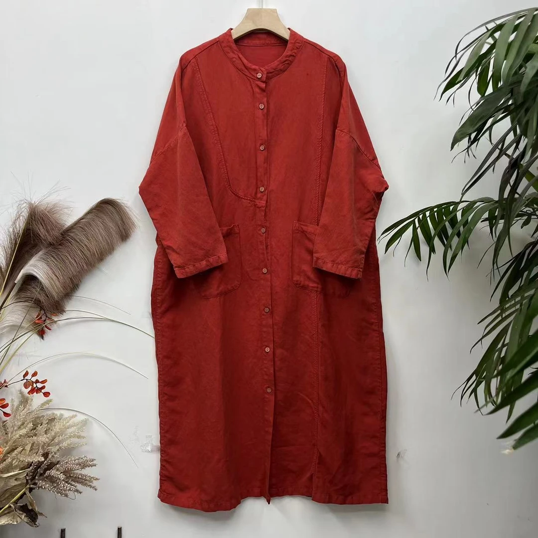 花璟原创设计复古炒色做旧立领风衣外套（衣长116胸围126）