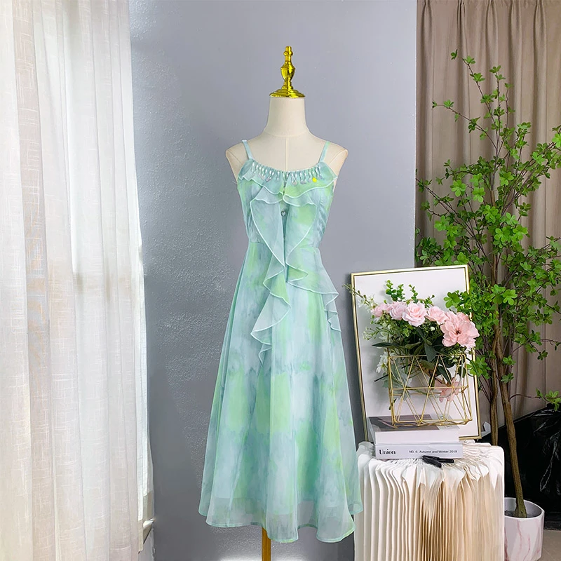 【米米专属】吊带裙女2024新款时尚高腰显瘦绿色连衣裙OHVSG06160