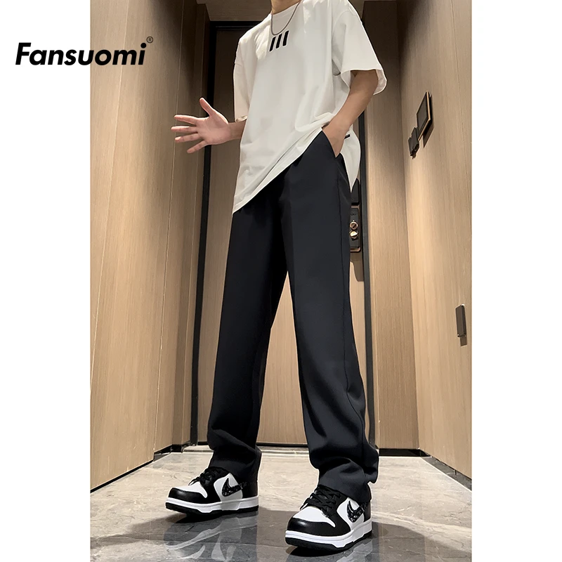 秋季男士新款重磅休闲裤子男款宽松垂感直筒小西裤阔腿西装长裤潮