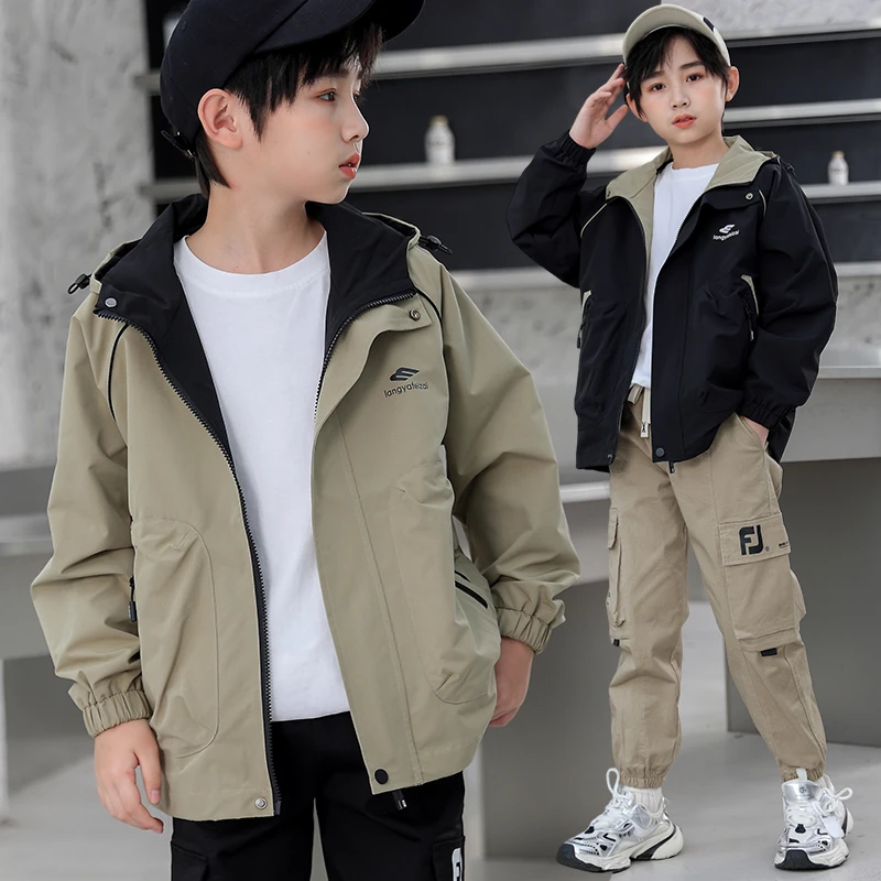 男童外套春秋款儿童春季新款炸街冲锋衣宽松连帽夹克风衣上衣潮款