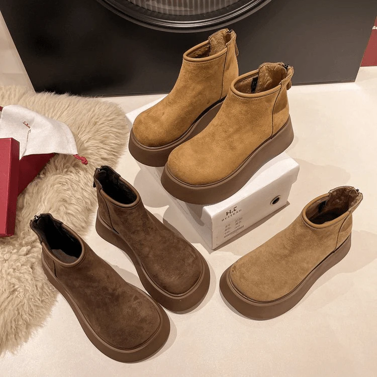 3[薄绒厚绒合集]冬季平底切尔西靴厚底新款加绒保暖女靴子