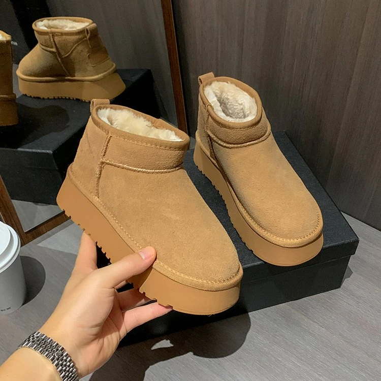 真皮雪地靴女2024冬季新款加绒加厚时尚百搭底防滑保暖棉鞋防水