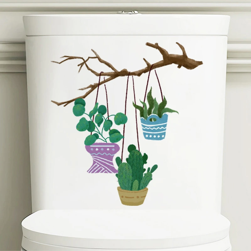 色彩清新轻巧绿植盆栽马桶贴卫生间装饰贴纸防水马桶盖浴室坐便贴