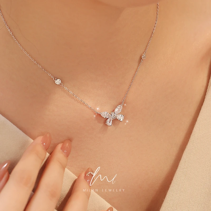 秘蓝 链子925银合成锆石 蝴蝶项链/2025新款小众设计感轻奢高级感