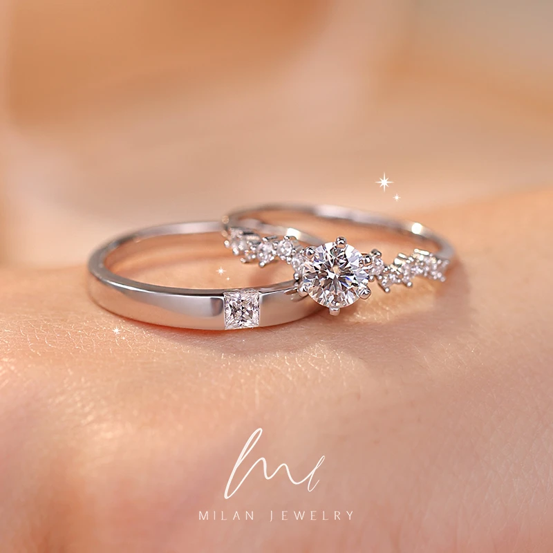 秘蓝 925银莫桑石戒指 星愿对戒钻戒/时尚结婚仿真求婚戒指送女友