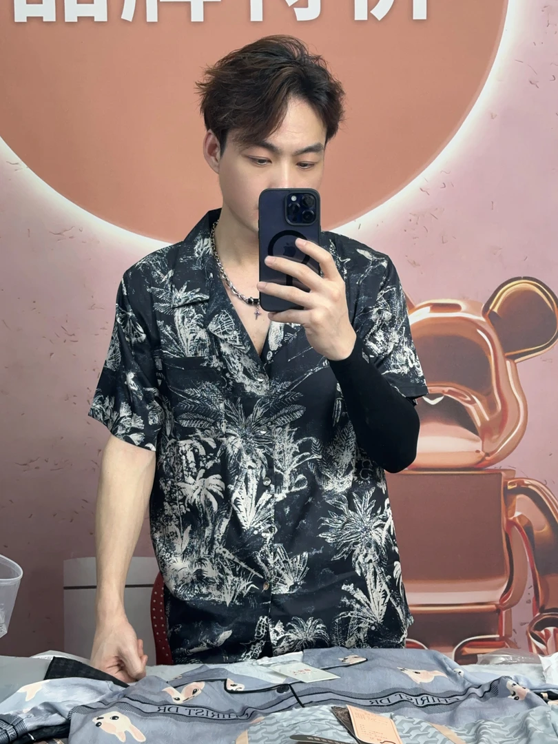 【芮依】 夏季冰雪丝短袖薄款冰凉丝睡衣新款男士潮流家居服外穿款